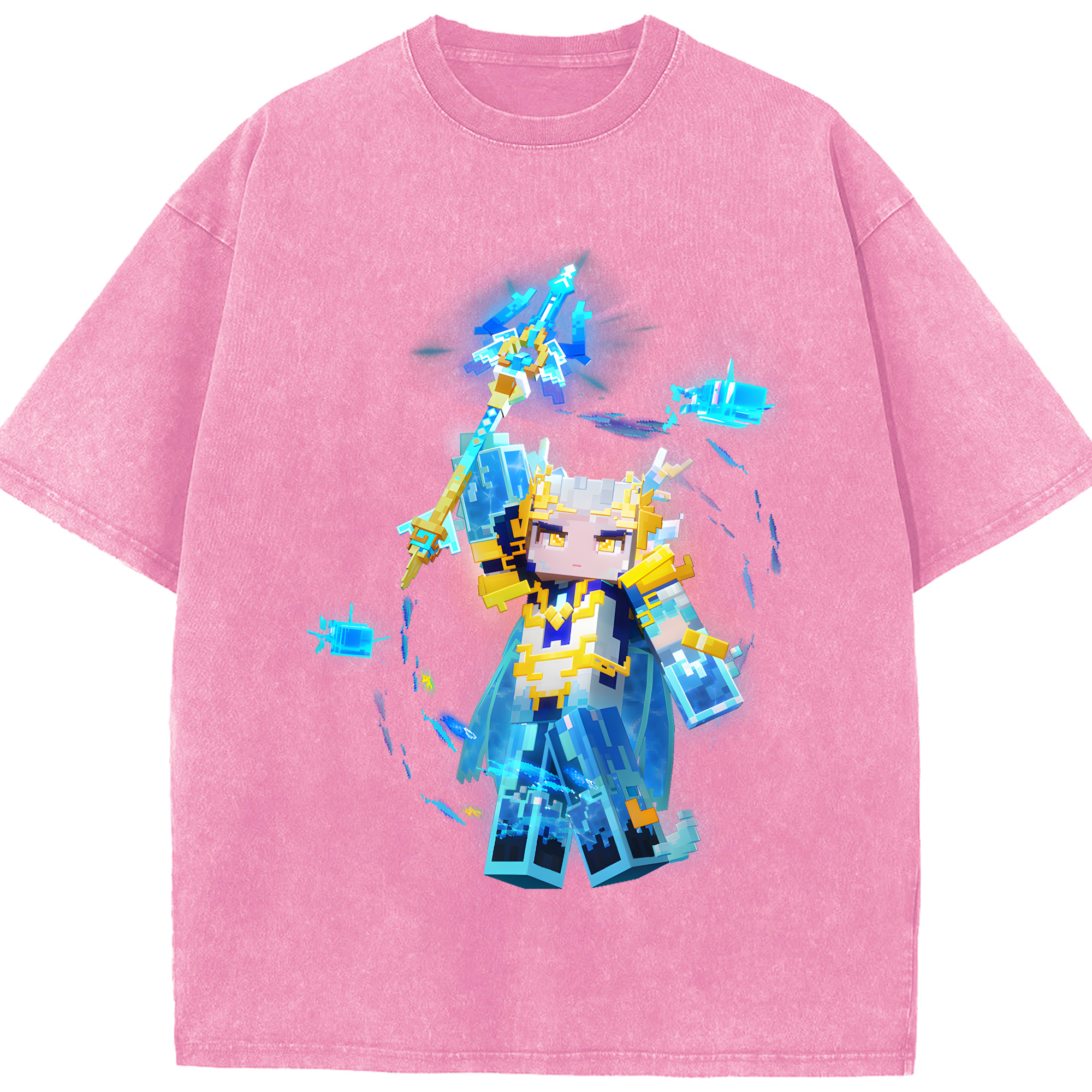 （画像用） マインクラフト ブロックの世界 Minecraft MC Block world 綿100% ヴィンテージ風 半袖Tシャツ（フロントプリント）